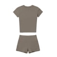 thumbnail image 5 of Besolor Short Sets for Women Summer 2 Piece Stretch Slim Crewneck Short Sleeve Tops with Shorts Comfy Gym Yoga Athletic Set(Large,Gray), 5 of 5