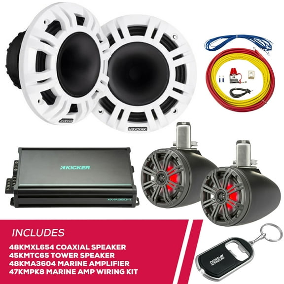 New Kicker 48KMXL654 6.5" Speaker, 45KMTC65 Speaker & 48KMA3604 Amp & Amp Wiring Kit
