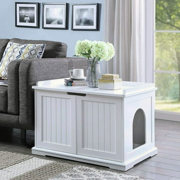Unipaws Designer Cat Litter Box Furniture, Covered, White
