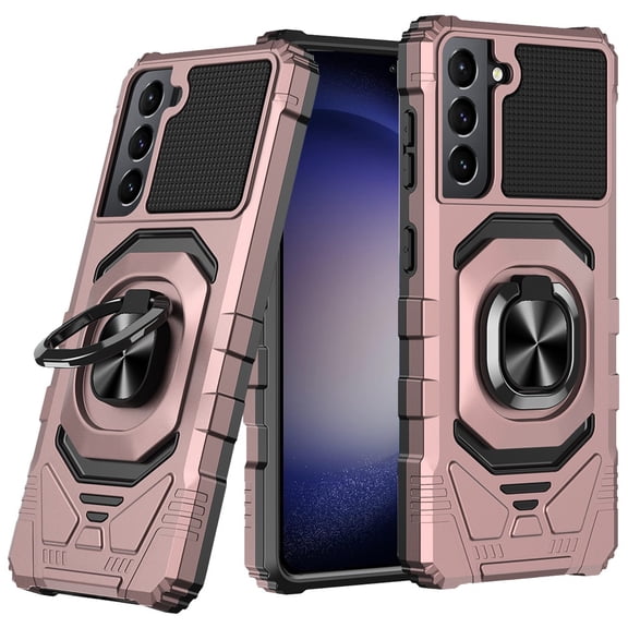 For Samsung S23 FE 5G Case Dual Layer Magnetic RingStand Tempered Glass