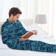 thumbnail image 6 of Salouo Turtles and Waves Print Button-Front Long Sleeve Pajama Set for Men, Soft 2Pjs Men's Long Sleeve Sleepwear-Large, 6 of 7