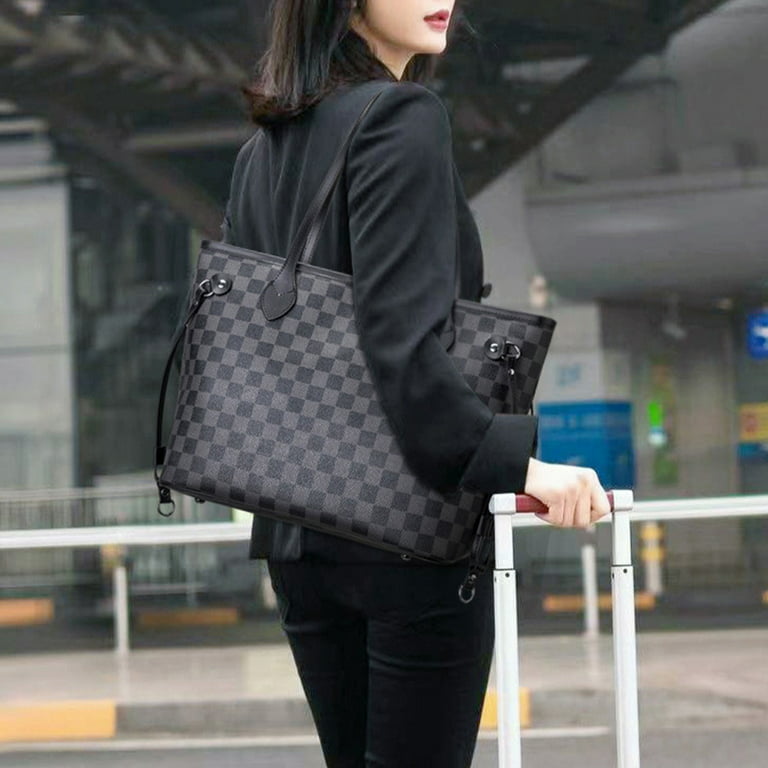Skearow Fashion Women Checkered Crossbody Bag, 3-In-1 Set Satchel