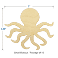 thumbnail image 2 of Pack of 1, Medium 8" x 6.75" x 1/8" Baltic Birch Plywood Octopus Wood Cutout for Wood Craft Project, Children or Adult Art Work, Home and Holiday Décor and DIY Fun, Made in USA, 2 of 2
