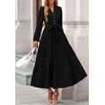 thumbnail image 4 of Vestido PRETTYGARDEN Maxi Negro con Manga Larga, Cuello en V y Cinturón Talla M, 4 of 8