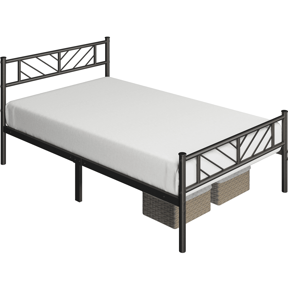 Renwick Justice Twin Size Metal Platform Bed with Arrow Design, Adult, Black