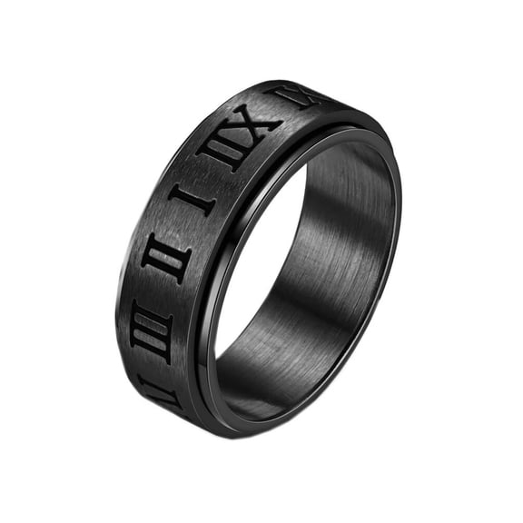 HIJONES Men's Women's Stainless Steel Matte Roman Numerals Anxiety Rotatable Ring Wedding Finger Jewelry Black Size 6