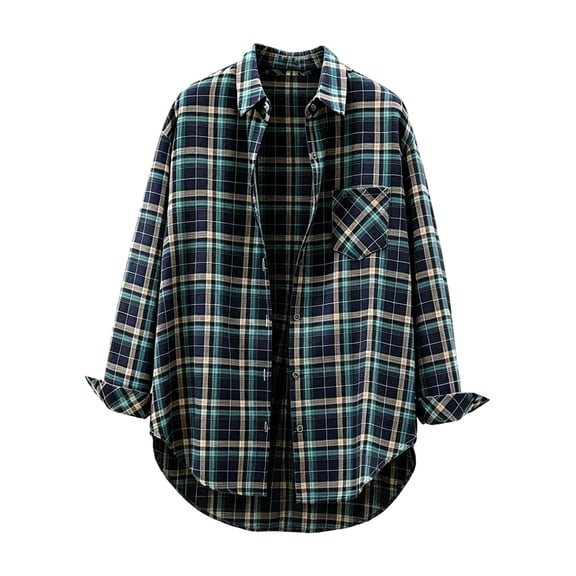 hlysgo Flannel Shirt for Women Plaid Cowgirl Button Down Shirts Long Sleeve Casual Tops with Pocket Green,2xL