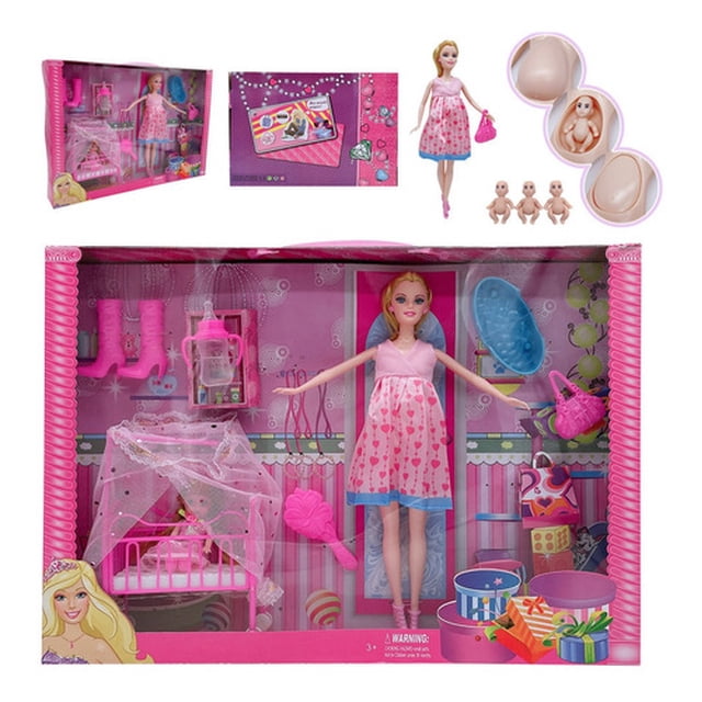 Muñeca de embarazo Big Belly de 11.5 pulgadas con carrito, cuna y mesa para bebés