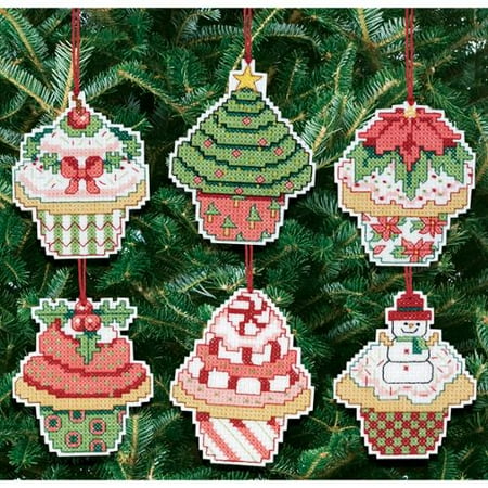 Christmas Cupcake Ornaments Counted Cross Stitch Kit-3"X3" Set Of 6 14 Count