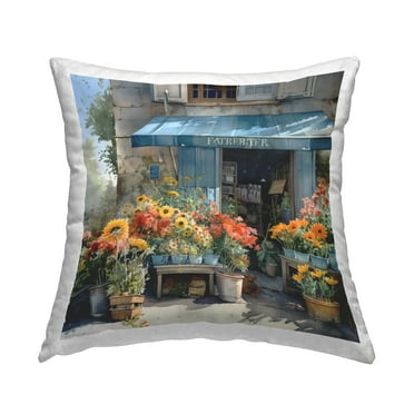 Stupell Industries Neighborhood Flower Shop Square Decorative Printed Throw Pillow, 18 x 18