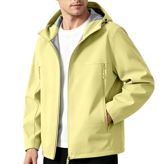 USNSM Mens Fleece Zipper Jacket Lightweight Insulated Water Resistant Windbreaker Hooded Fall Winter Jackets for Golf Casual Yellow XXXXL