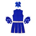 thumbnail image 4 of TiaoBug Girls Cheer Leader Outfits Carnival Party Cheerleading Dress with Headwear Pom Poms A Blue 14, 4 of 5