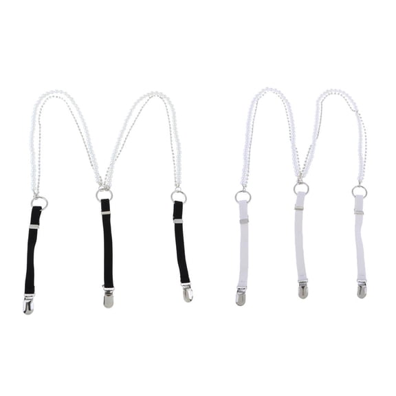 2 Pack Pearl Diamante Elastic Suspenders Shirt For Women Pants Trousers