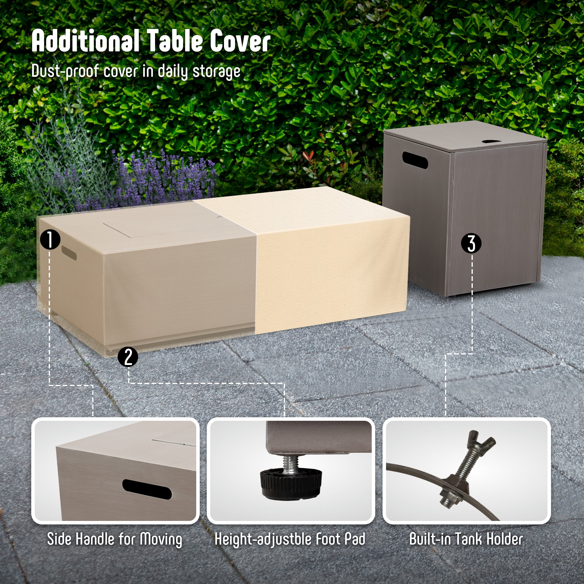 42" Propane Fire Pit Table Set with Tank Holder, CSA Certifed 50,000 BTU Outdoor Firepit Table, Wind Guard & Glass Stones