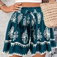 thumbnail image 2 of Women's Boho Printed Shorts High Waist Elastic Drawstring Flowy Casual Summer Outfit Loose Fit Wide Leg Lounge Beach Vacation Festival Streetwear Blue S, 2 of 7