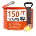 thumbnail image 1 of HUANCHAIN Cordon d'Extension Extérieur 150 Pi Étanche Calibre 12/3 Robuste avec Extrémité Éclairée, Cordon Électrique Flexible Résistant au Froid à 3 Broches pour l'Extérieur, 15 A 18, 1 of 7