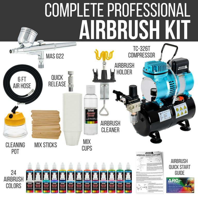 MEEDEN Airbrush Kit with Compressor, Professional and Quiet Airbrush System with 3 Dual-Action Airbrushes, 24 Colors Airbrush Paint, Hose, Holder, Cle