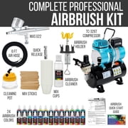 MASTER G22 Multi-purpose Airbrush Kit With Tank Compressor and 6' Air Hose Set, U.S. Art Supply Airbrush Paint, Airbrush Holder, Cleaning Pot, Quick-Connector, Mixing Sticks & Cups
