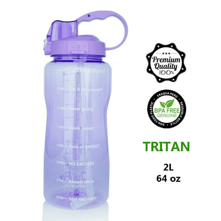 QuiFit Portable Drinking Straw Daily Water Bottle Sport Water Jug Gallon BPA Free Non Leak Design with Time Marked to Ensure You Drink Enough of Water Throughout The Day 64oz & 128oz (Best Way To Drink Water Throughout The Day)