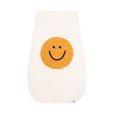 Oodles Tan Spiffy Smiley Face Turtle Neck Fall Dog Sweater, XS