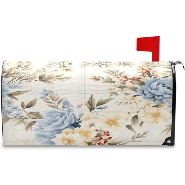 Spring Blue Flower Mailbox Covers Large Size 25.5x21 Inch Oxford Cloth Post Box Magnetic Cover for Garden Yard Outdoor Decor
