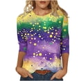 thumbnail image 2 of Aloohaidyvio Mardi Gras Shirts .Womens Plus Size Summer Shirts Notch Round Neck Blouses 3/4 Sleeve Mardi Gras Tops Tunic, 2 of 5