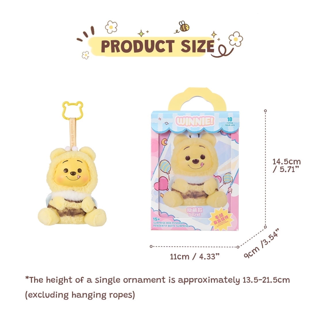 MINISO Disney Winnie the Pooh Naughty Party Blind Box, Vinyl Plush Pendant Collectible Toy, Random One Piece