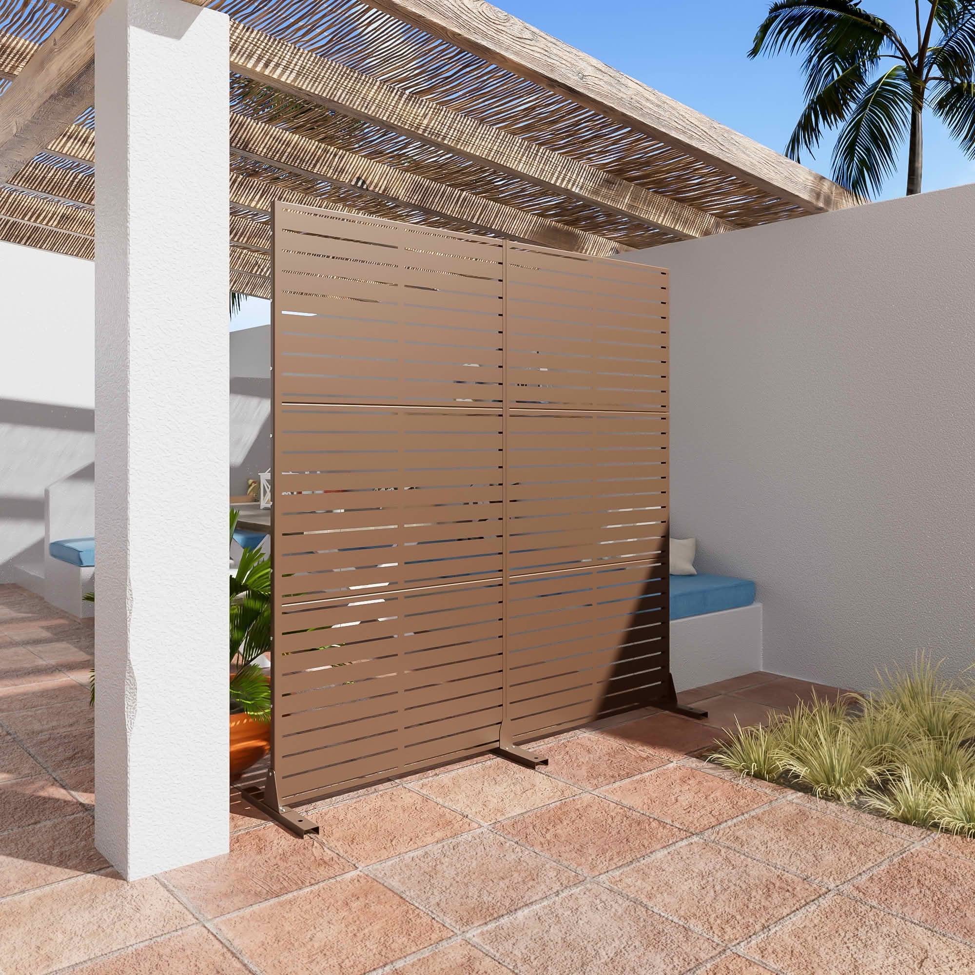 MAYEERTY 72x35x16 Inch Brown Louvered Galvanized Steel Privacy Screen, 6 Piece Double Sided Set for Outdoor Street