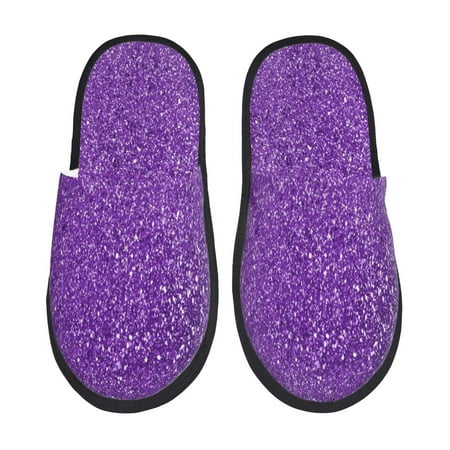 Balery Glitter Purple Slient Indoor Furry Fleece Comfort House Shoes Soft Non-Slip Home Shoes Cotton slippers House Slippers-- Medium