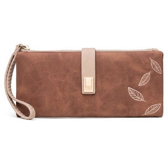 Cartera para mujer con tres pliegues, estilo retro esmerilado, tipo tarjetero, multifuncional, portátil, tipo clutch largo