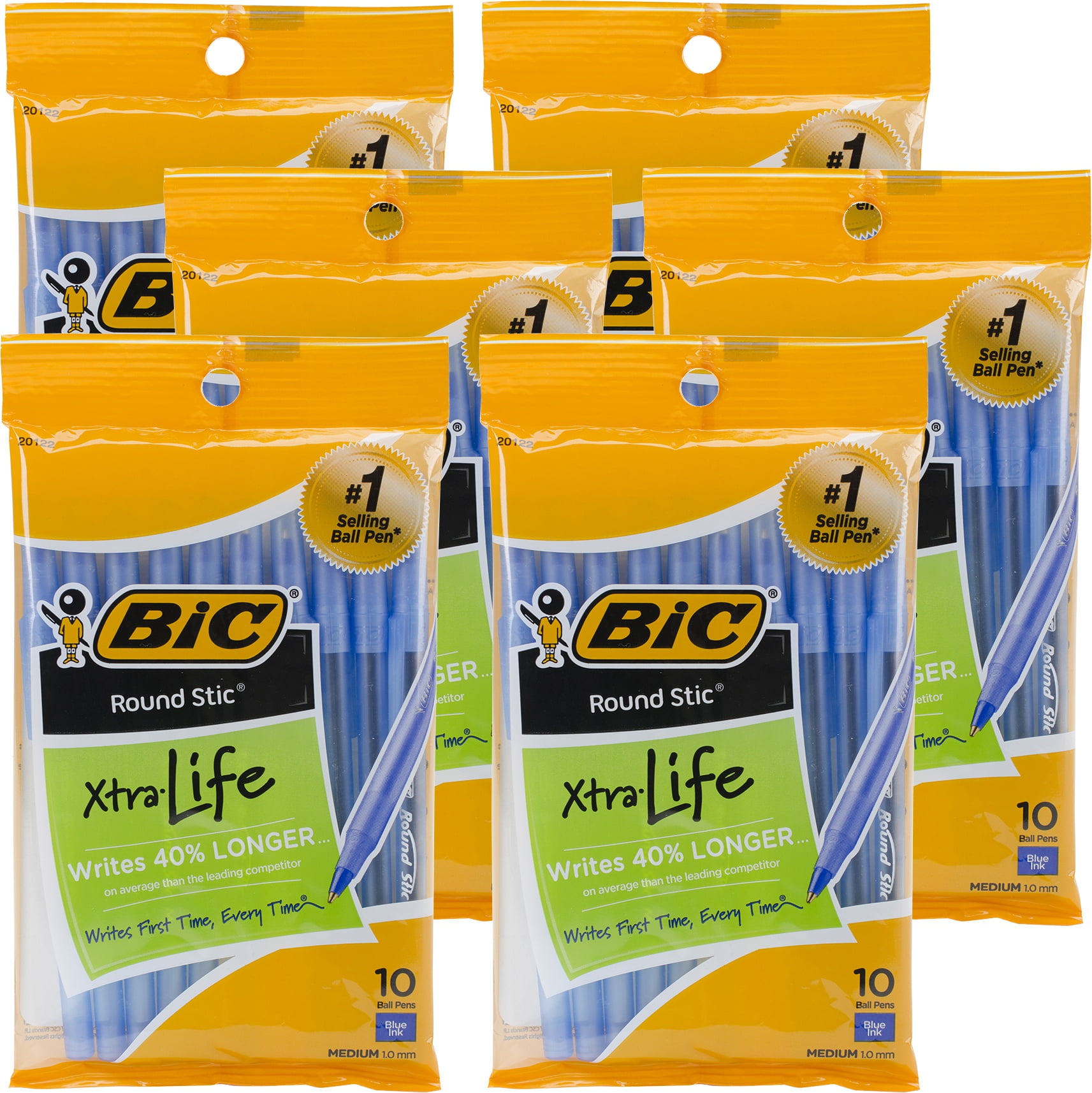 BIC Round Stic Medium Ballpoint Pens-Blue 10 Count-Multipack Of 6