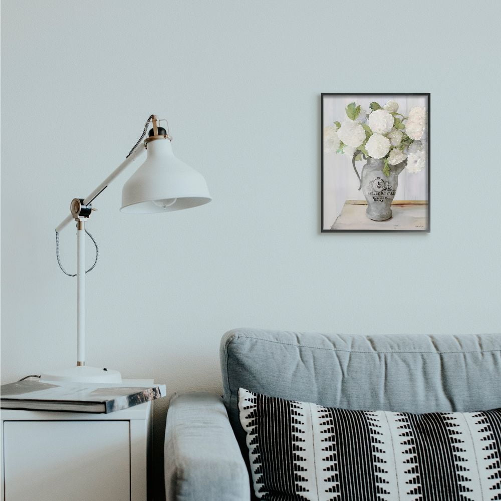 Stupell Industries White Hydrangea in French Country Pitcher Still Life Framed Wall Art Design by Stellar Design Studio, 11" x 14", Black Framed