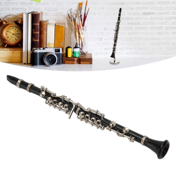Adorno De Clarinete En Miniatura De 16 Cm Con Soporte Y Estuche | Réplica Metálica Para Decoración Y Música De Casa De Muñecas