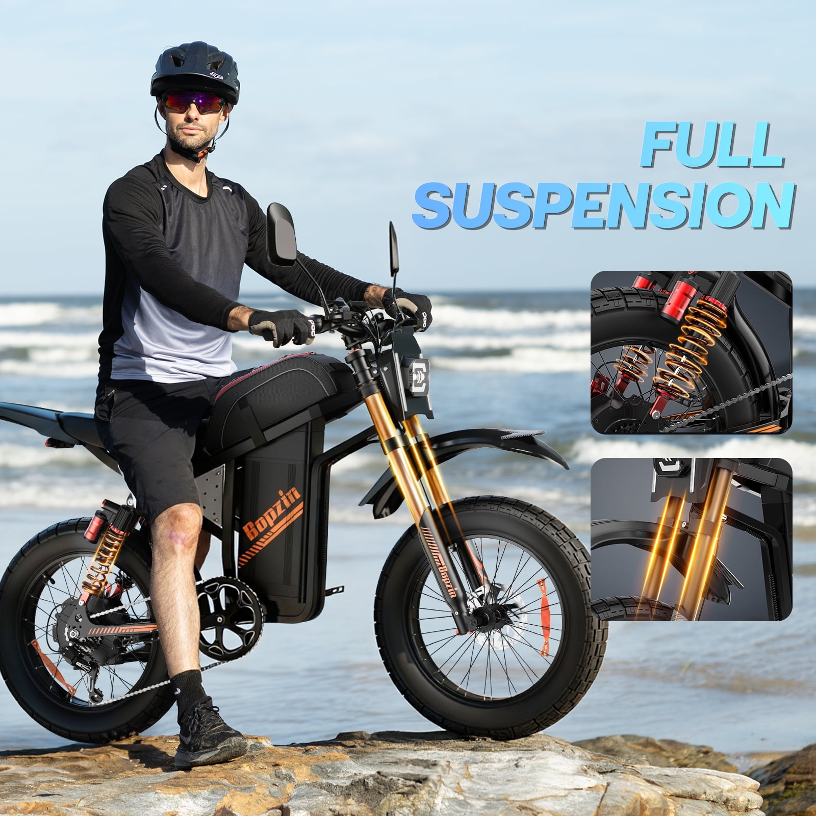 Electric Dirt Bike for Adults,Peak 3000W,60V 35AH,Max 100Miles Electric Motorcycle,20’’ Fat Tire ,Full Suspension Mountain Bike UL2849