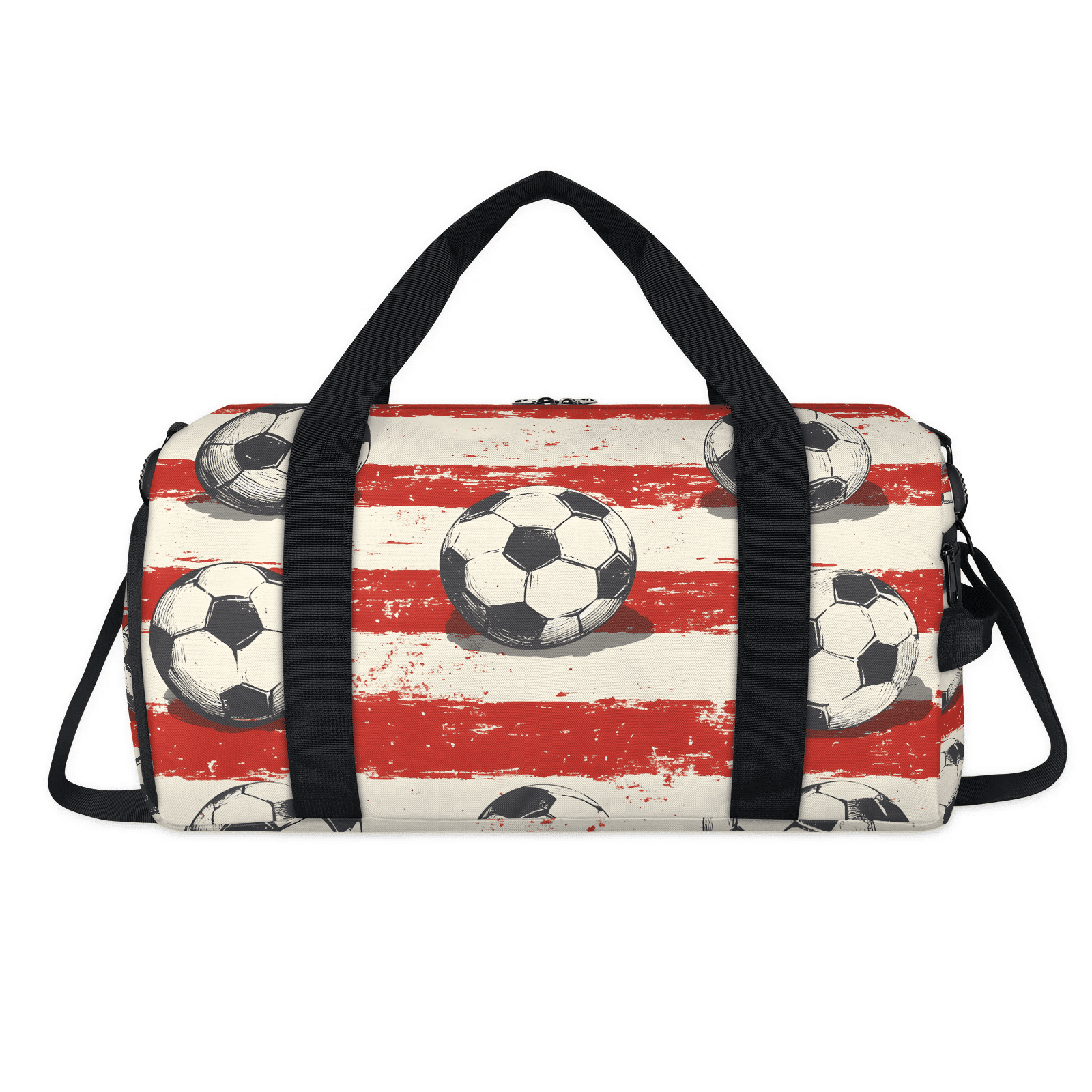 Travel Duffel Bag for Sports Gear, Weekender Carry-On Bag with Shoe Compartment, 17.72x9.06x8.46 Inches, Soccer Ball Print