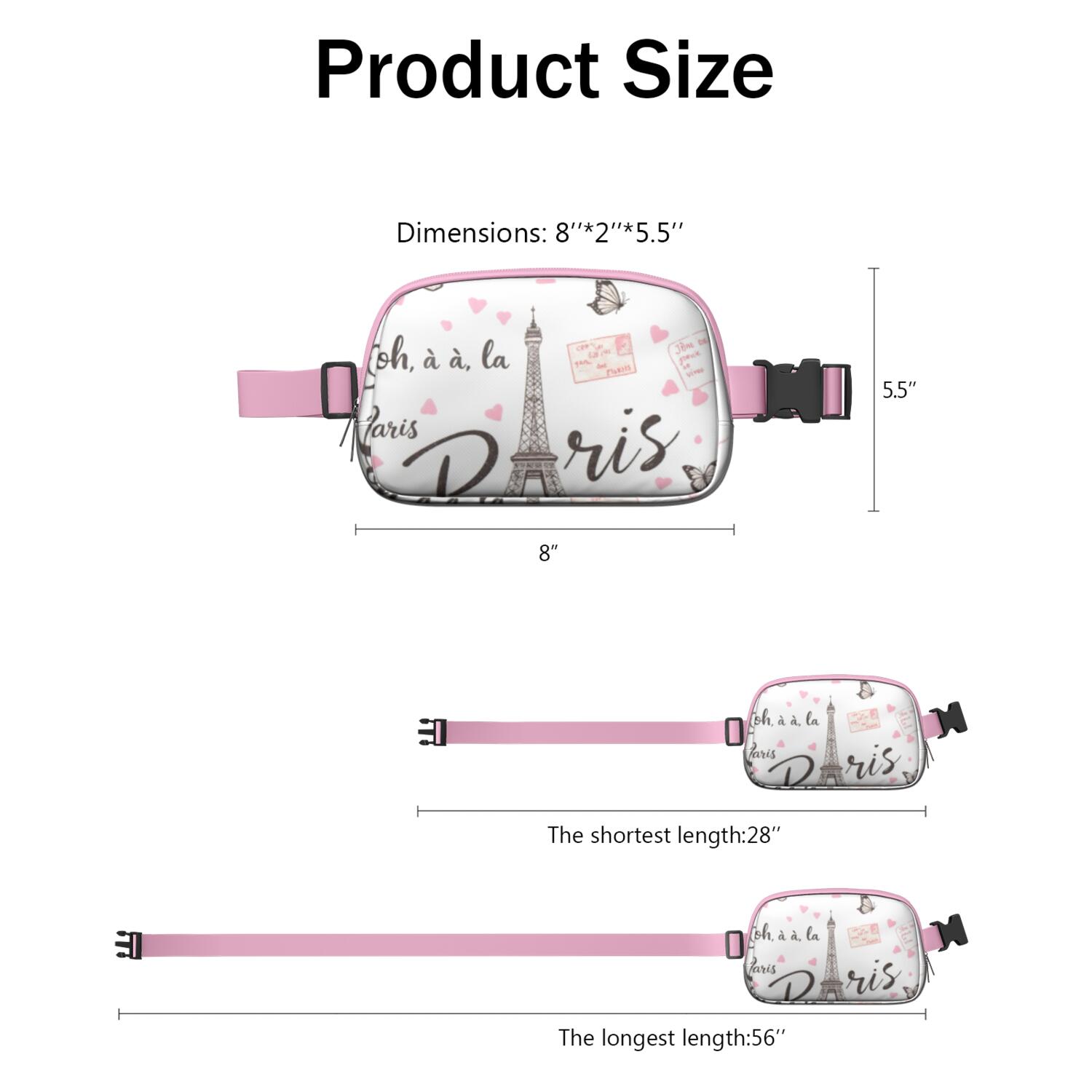 Fanny Pack Paris Belt Bag Sporty Waist Pack for Women Casual Waist Packs with Adjustable Strap Waterproof Belt Bag for Daily Leisure Music Festival/Event