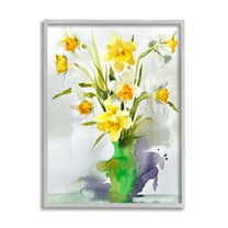 Stupell Industries Modern Daffodils Vase Botanical & Floral Painting Gray Framed Art Print Wall Art, 16 x 20