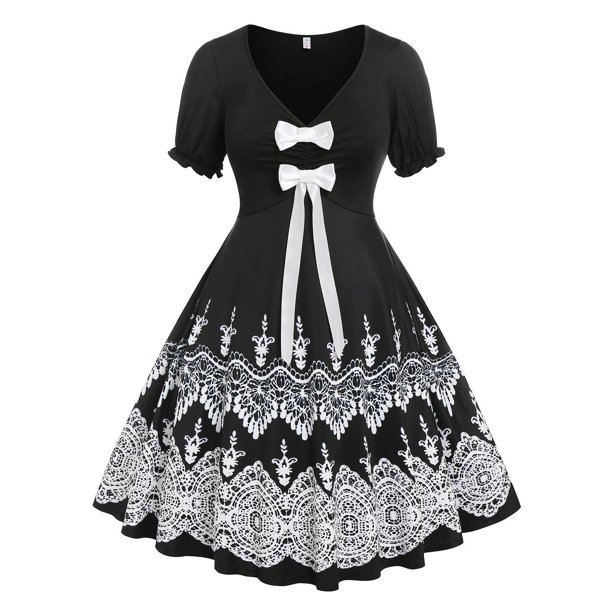Talla grande Bowknot Tribal Print Flare Vestido Rosegal vestidos vintage tallas grandes