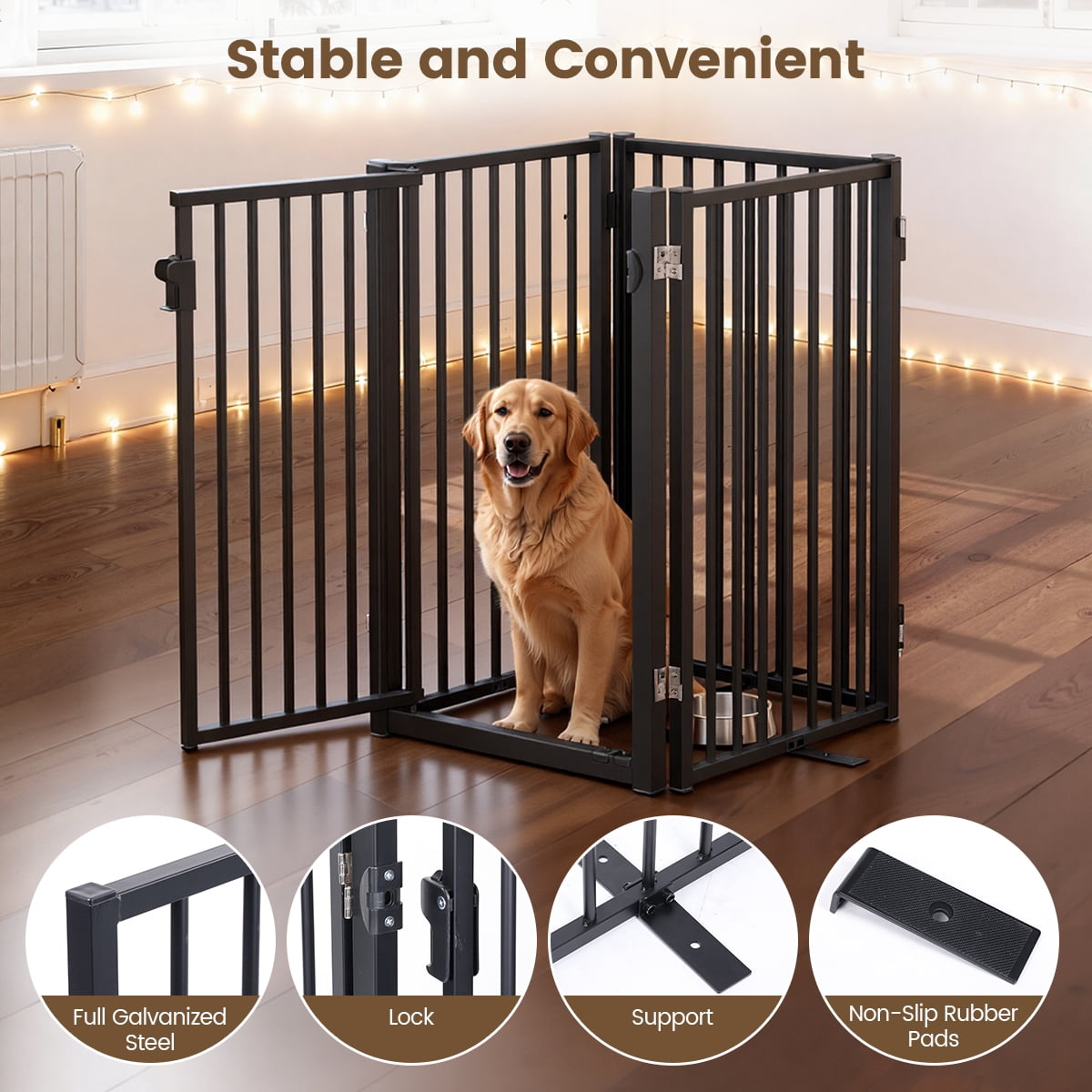 Dog Gate, Domipet Pet Gate Freestanding, Extra Wide Dog Gate 32''Height Pet Playpen for Doorways, Black