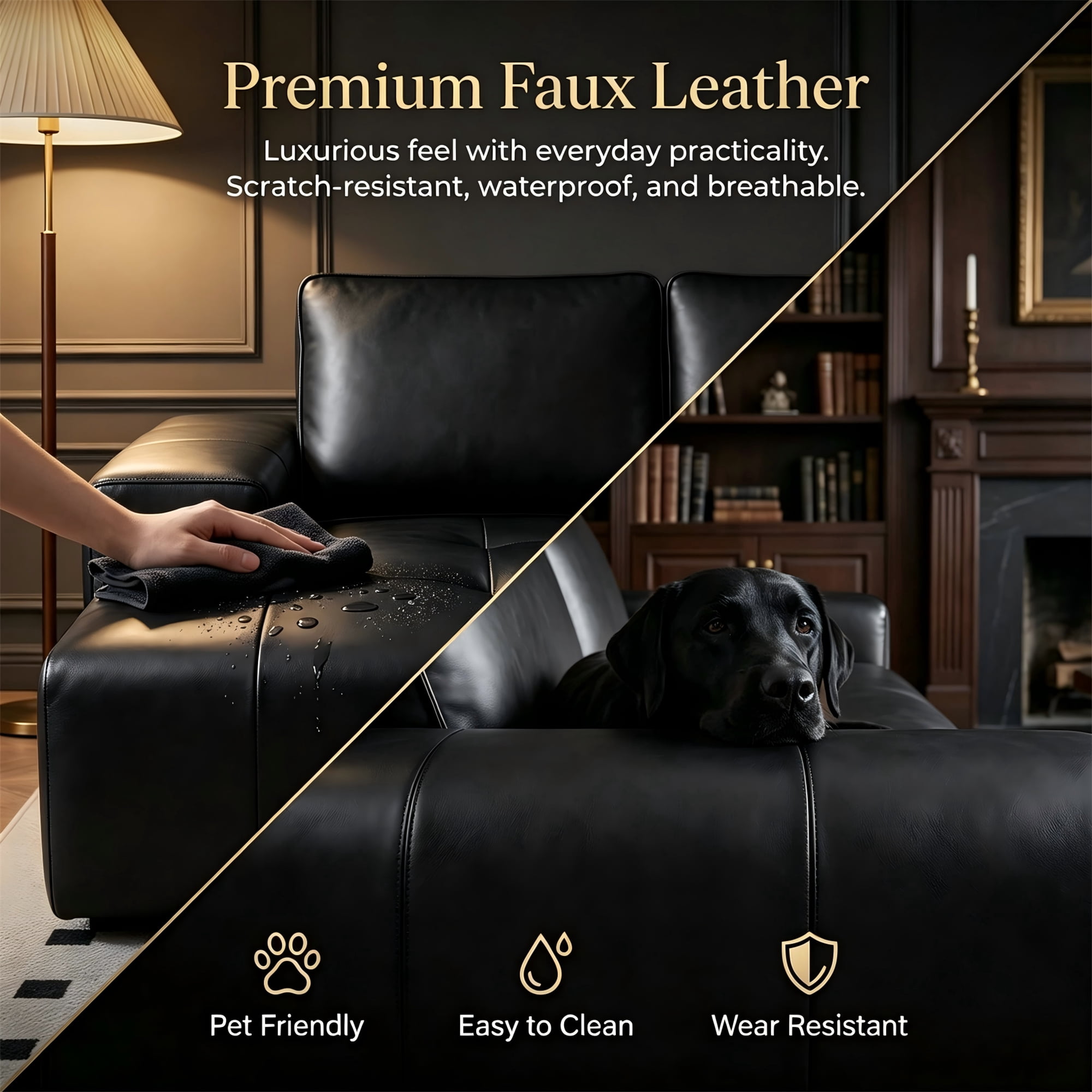 Aukfa 115" Leather Cloud Sectional Sofa Oversized Boneless Couch Modular L-Shaped Sofa for Living Room, Left Chaise, Black