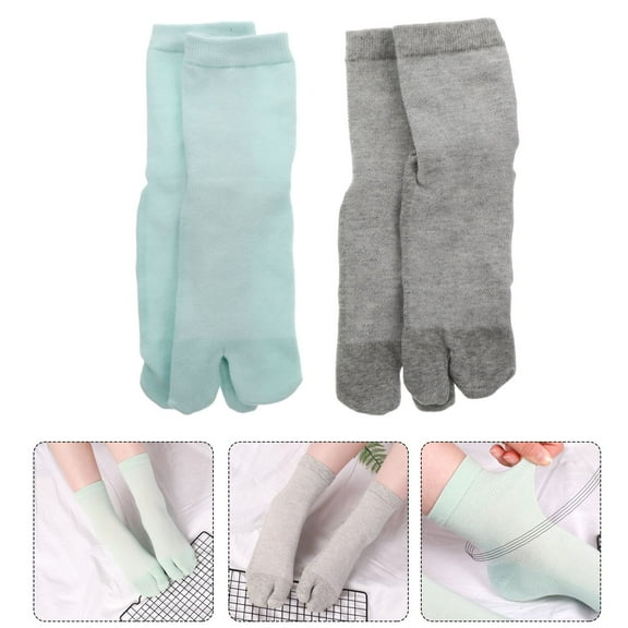 TABLZONE 2 Pairs Two Toed Design Cotton Socks Women Comfortable Wear Green Daily Use