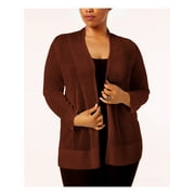 ALFANI Womens Brown Mixed-stitch Long Sleeve Open Cardigan Sweater Petites PM