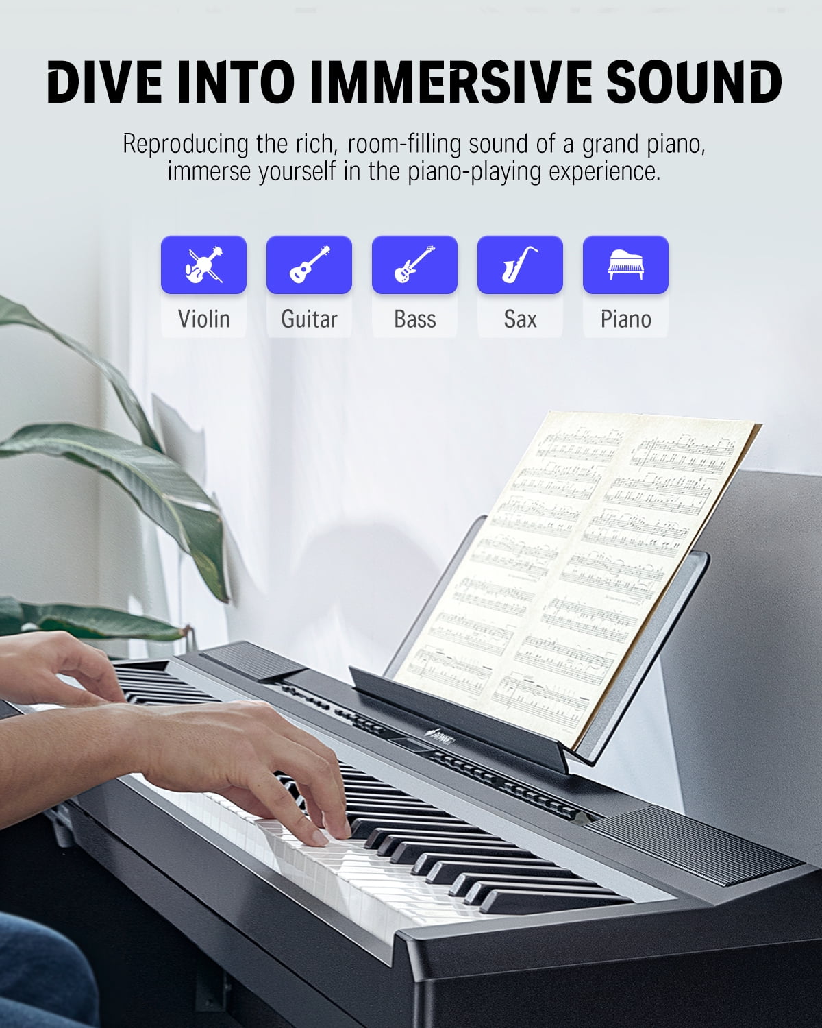 Donner DEP-20 Beginner Digital Piano 88 Key Full Size Weighted Keyboard, Portable Electric Piano with Furniture Stand, 3-Pedal Unit, Black