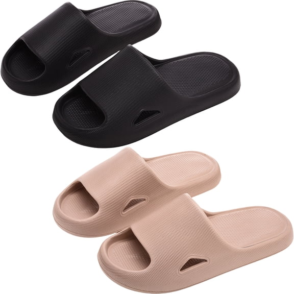 2 Pairs Men‘s Cloud Slides, EVA Non Slip Lightweight House Slippers for Indoor Outdoor, Shower Shoes for Bathroom and Pool