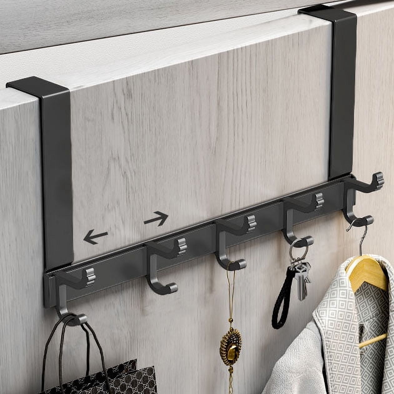 Over The Door Hooks for Hanging,Heavy Duty Hanger Holder for Hanging with 5 Dual Hooks,Over The Door Hanger Hook, Black Over the Door Towel Rack Fits 1-3/4" Thick Door