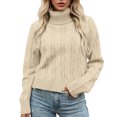 thumbnail image 2 of Women's Lazy Style Loose Short Long-sleeved Cable Knit Sweater for Fall and Winter, Cozy and Comfortable, Perfect for Relaxing,Beige,Size L, 2 of 6