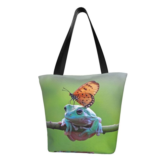 Balery Butterfly Landing On Head Dumpy Frog Bolsa de Hombro con Diseño, Bolsa Grande y Duradera, Bolsa Versátil para Compras
