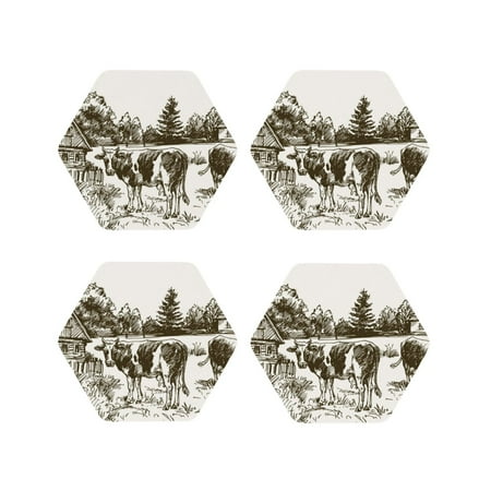 

Vsdgher Cows Grazing On The Meadow Leather Coasters for Drinks Durable Drink Coasters 4 Set for Tabletop Protection Luxurious Home Décor and Housewarming Gift-Hexagon