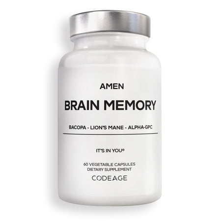 Amen Brain Memory Supplement- Bacopa Lion’s Mane Alpha-GPC Citicoline Phosphatidylserine Rhodiola Ginkgo BioPerine Huperzine A - NSF Certified Cognition & Mind Vitamins Non-GMO - 60 Capsules