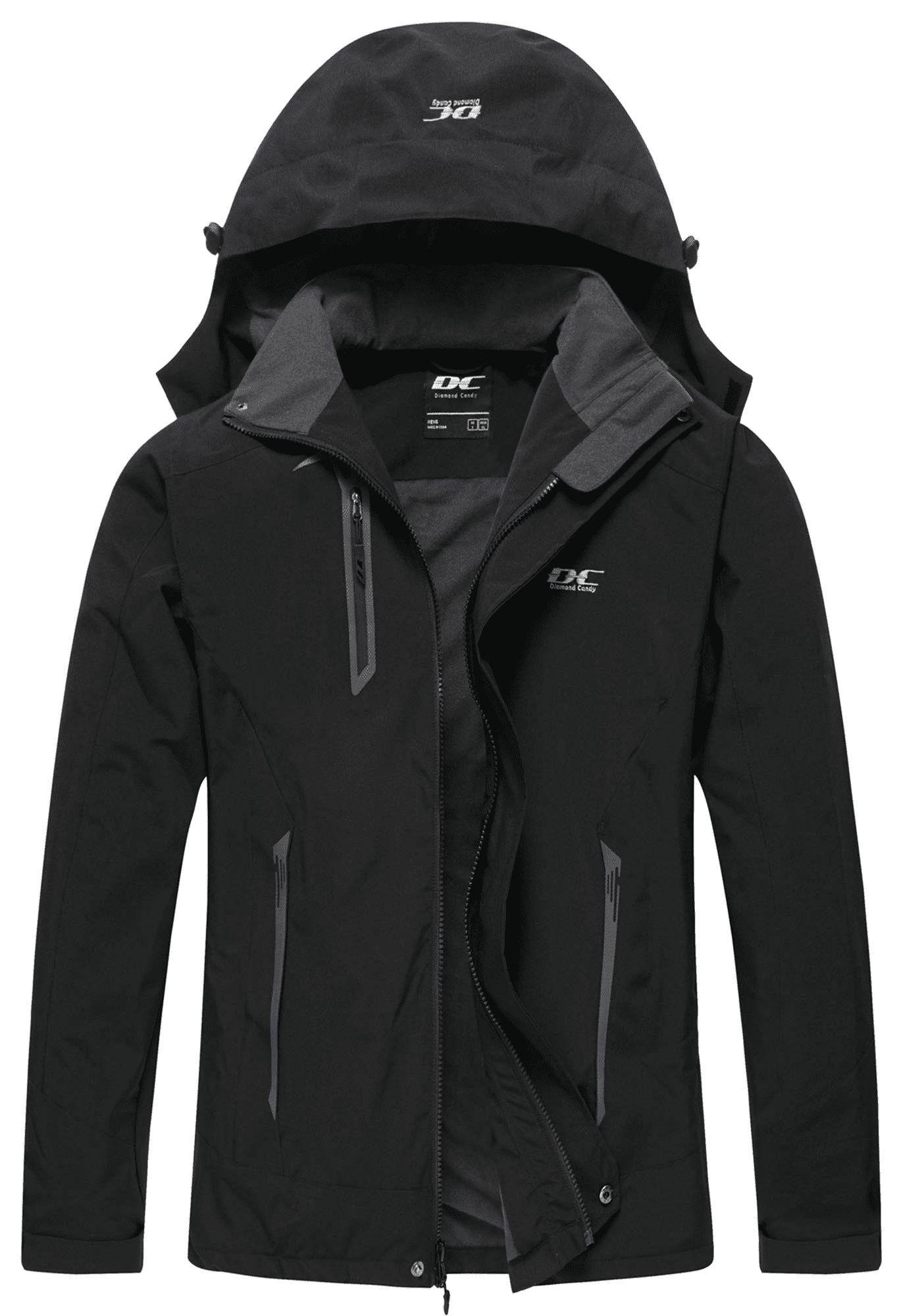 Diamond Candy Men's Hooded Waterproof Jacket Lightweight Rain Jacket Outdoor Casual Sportswear